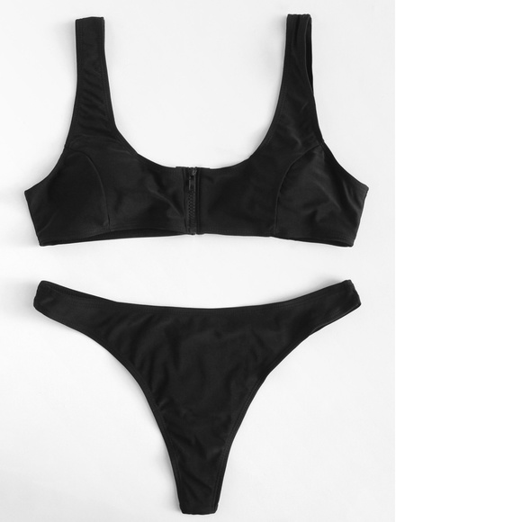 Fierce Broad Other - Black Zipper Thong Bikini